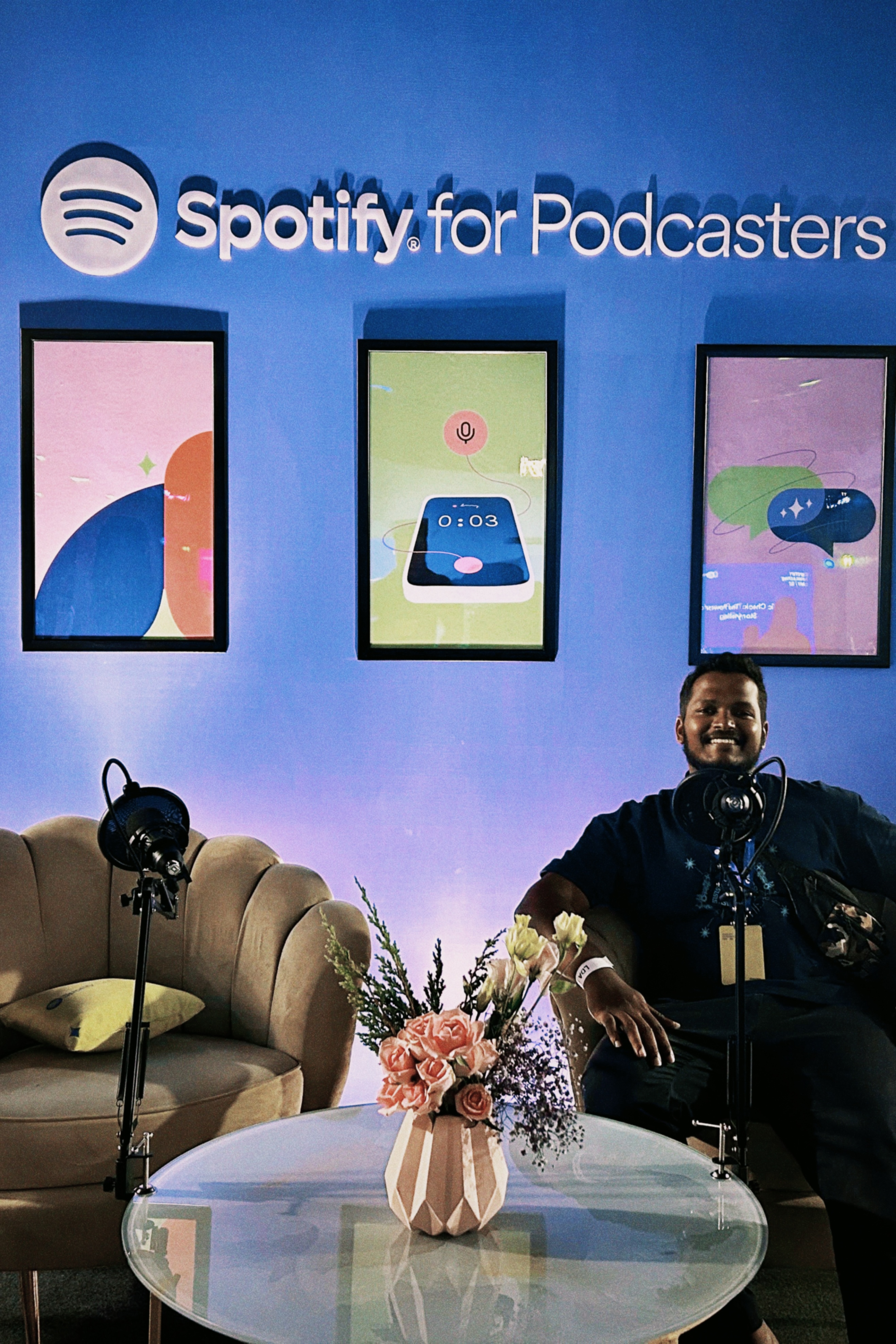 Tejj recording an episode of Nodes of Design, India's #1 design podcast