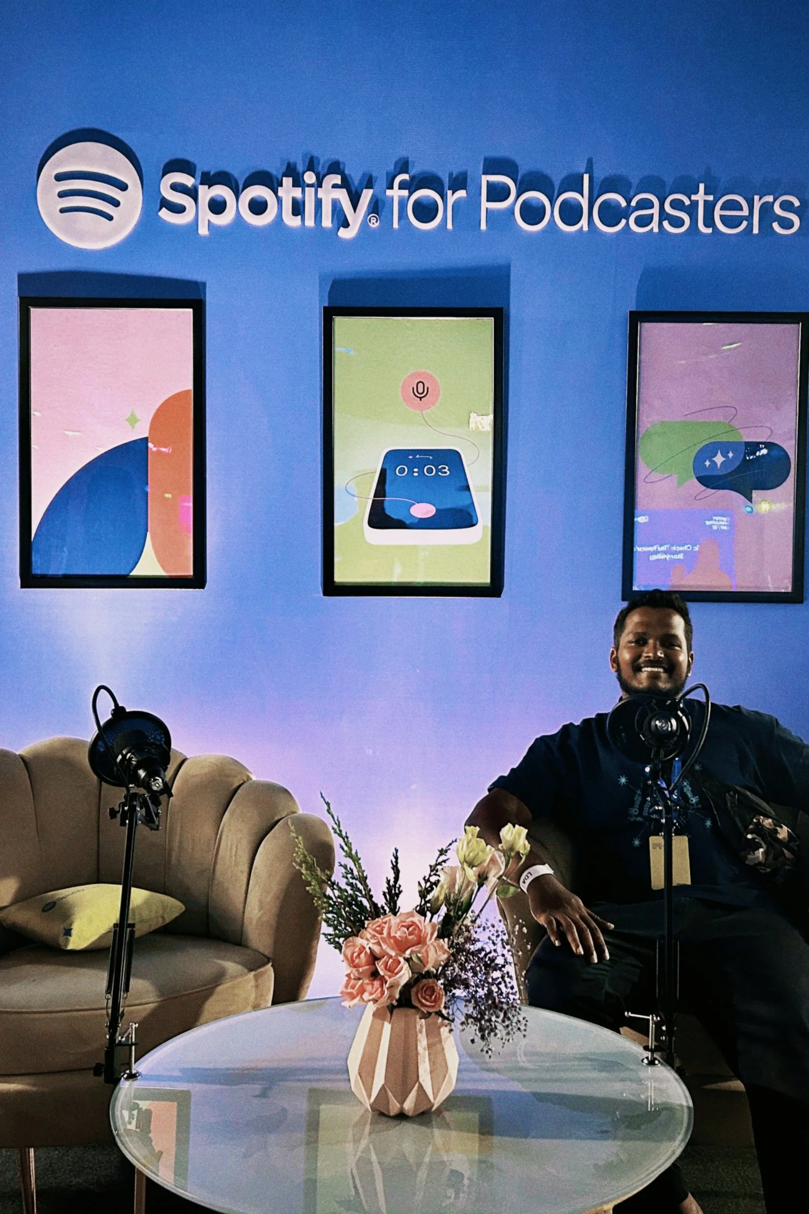 Tejj recording an episode of Nodes of Design, India's #1 design podcast