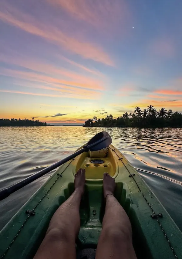 Kayaking at sunset on the Costa Brava, Spain