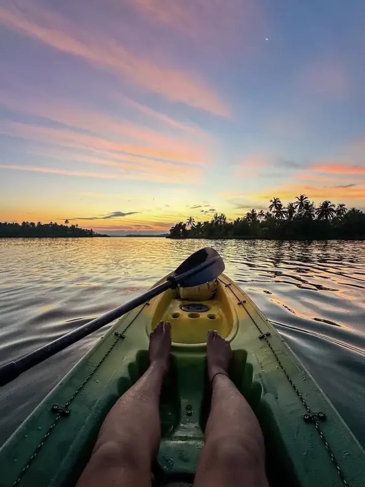 Kayaking at sunset on the Costa Brava, Spain