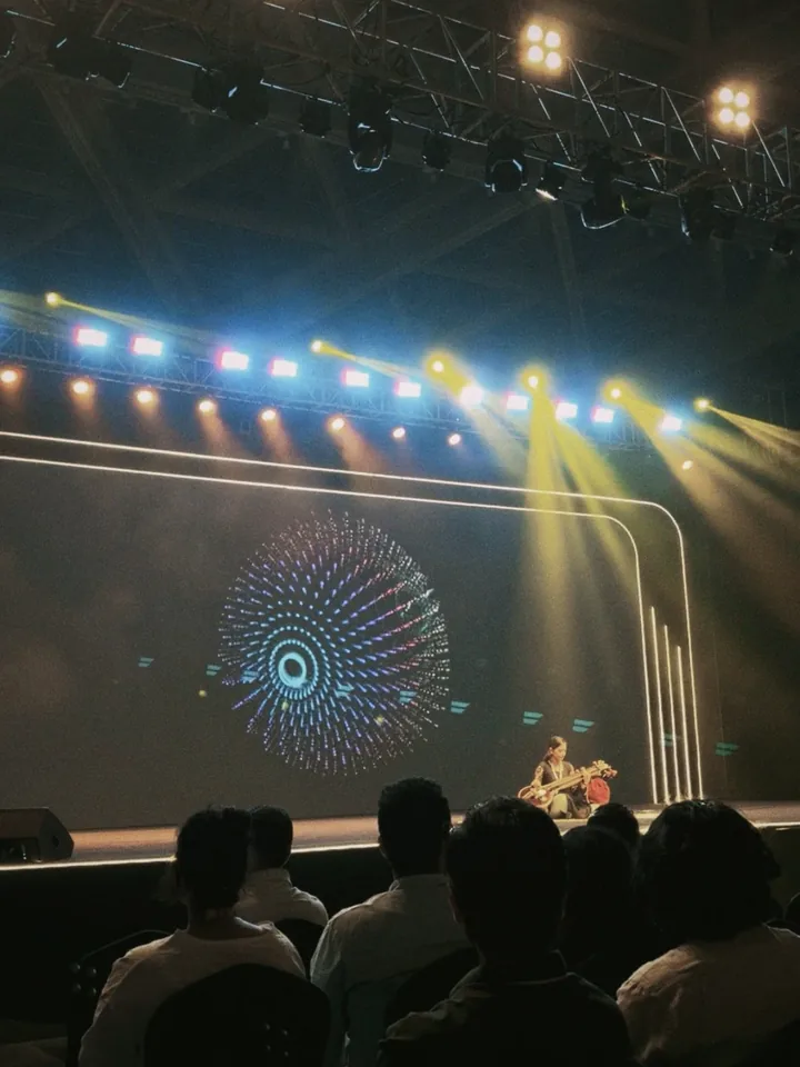 Generative data artwork projected at an exhibition