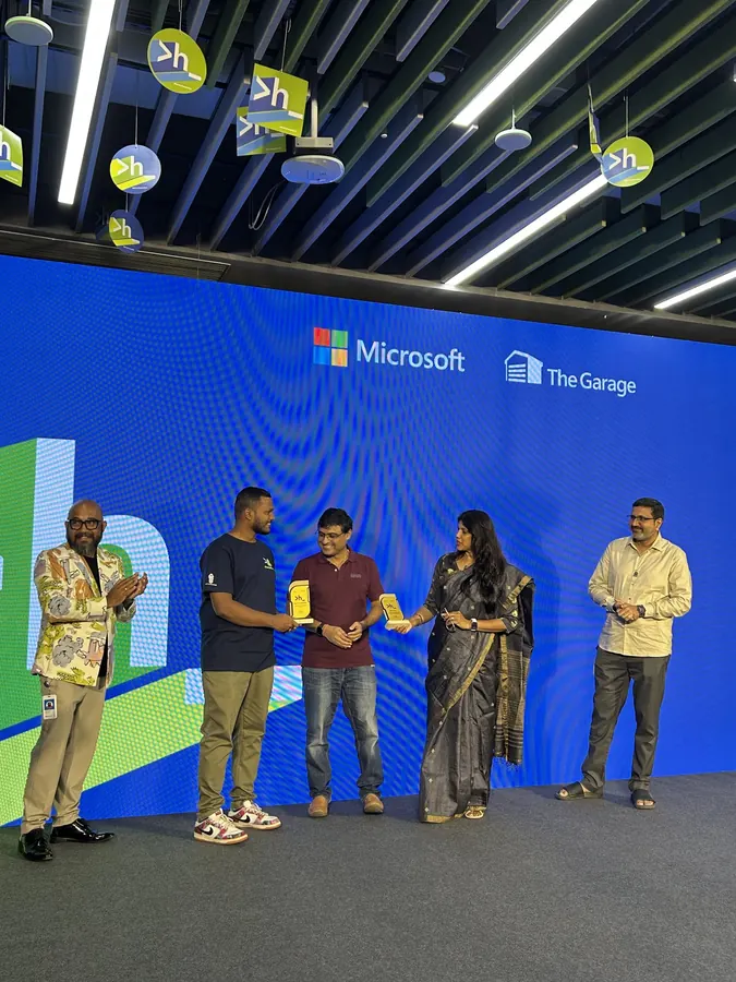 Tejj on stage at Microsoft Hack Together India, The Garage Hyderabad