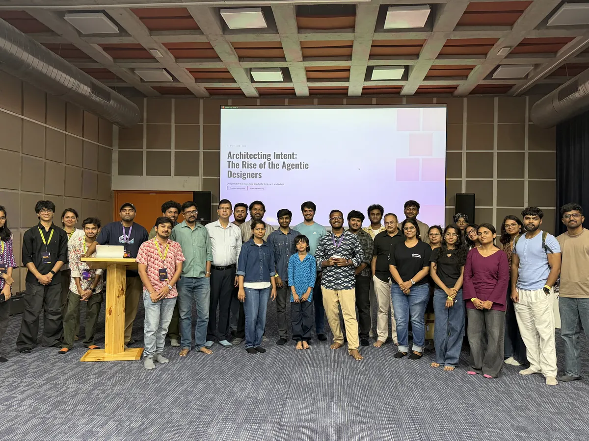 Tejj with workshop cohort after Architecting Intent: The Rise of the Agentic Designers