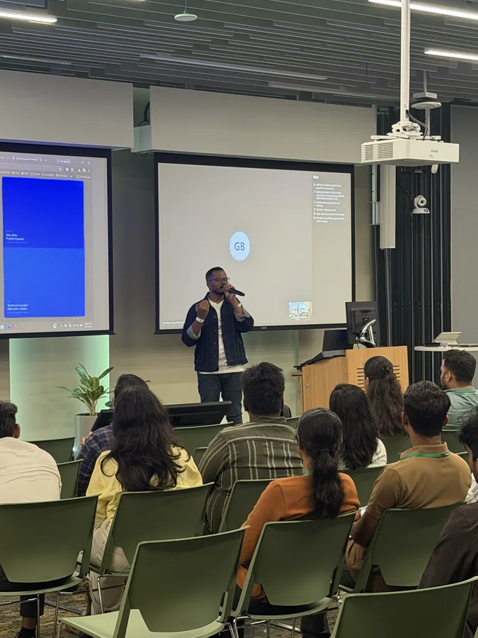 Tejj speaking on the agentic designer at Common Ground 2026 in Hyderabad
