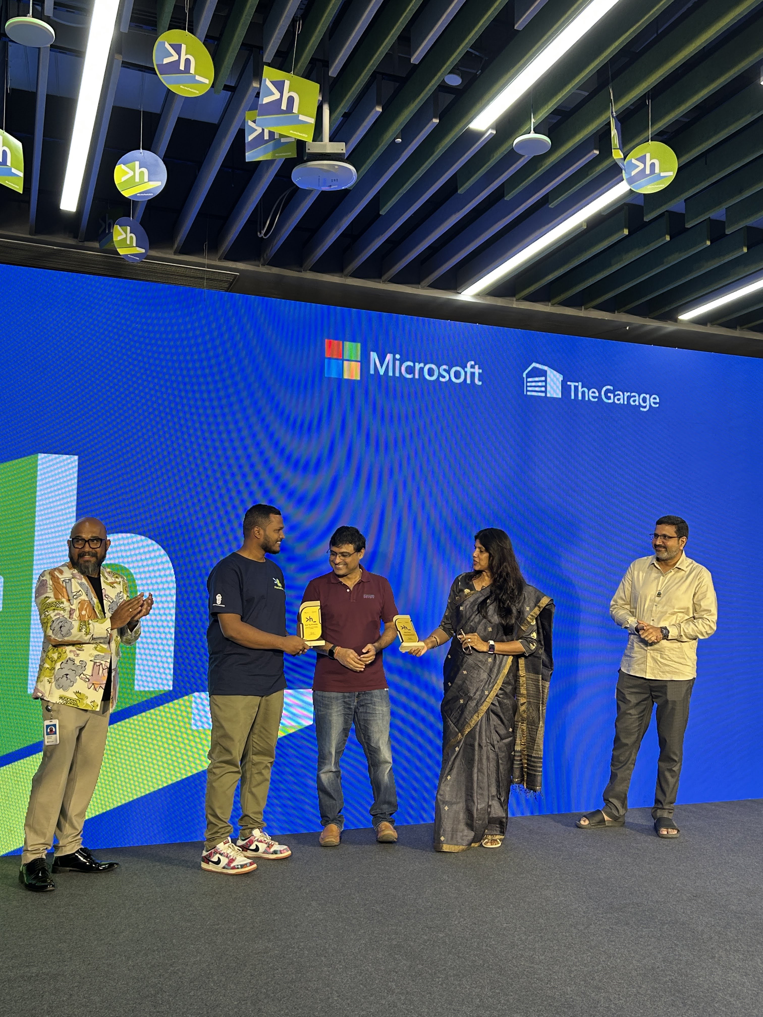 Tejj on stage at Microsoft Hack Together India, The Garage Hyderabad