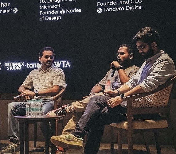 Tejj in fireside panel with Tandem Digital and Nodes of Design at Designex Studio